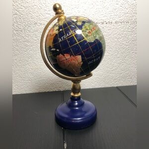 VTG. Blue Lapis Glass World Globe with Semi Precious Gemstones